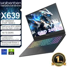 MAIBENBEN X639 RTX4080 (RAM с возможностью расширения до 64 Гб,SSD с возможностью расширения до 8 ТБ) QHD(2560x1600) IPS 240Hz 2.5K Игровой ноутбук 16", Intel Core i9-13900HX, RAM 16 ГБ, SSD 512 ГБ, N
